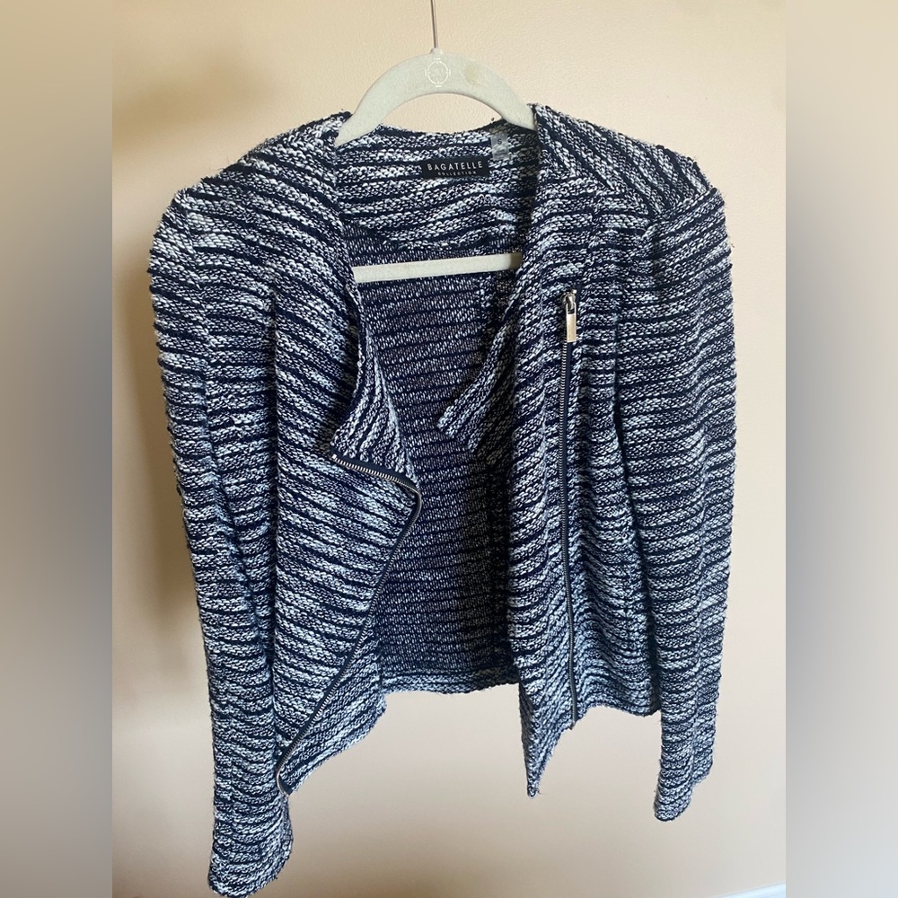 Bagatelle Small Knit Sweater Motorcycle Jacket - Navy & Cream